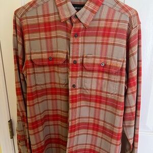 Orvis Orange Plaid Active Fit Flannel Button down, size small